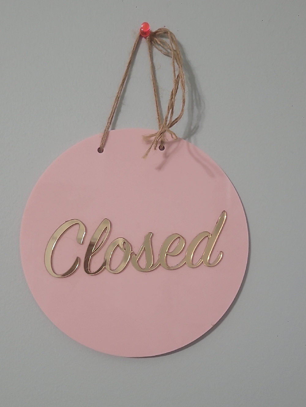 Pink Round Hanging 'Open' Sign with Gold Lettering - Picture 2 of 5